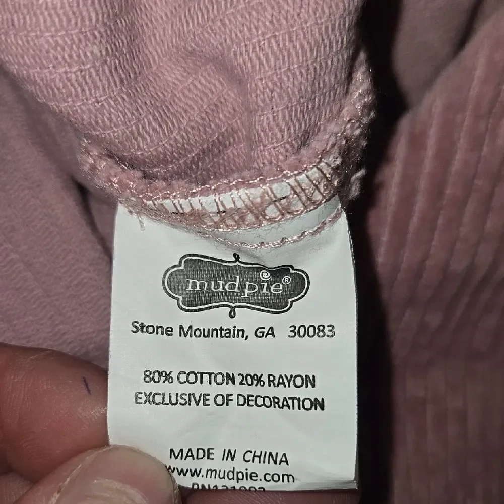 MUD PIE DUSTY PINK CORDUROY ROMPER, SIZE 3-6 MONTHS
